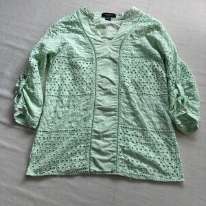August Silk Mint Eyelet Blouse Cover Up Top Size S Boho Beach Resort